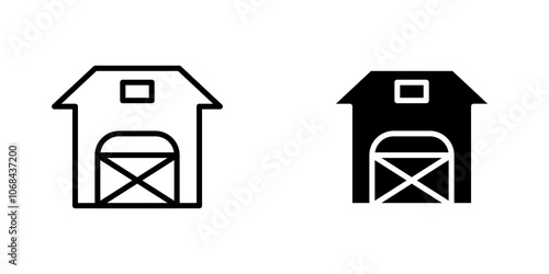 Barn icon set. outlined and solid filled versions.