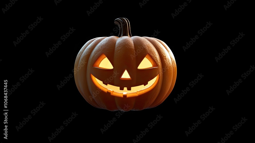 Halloween pumpkin festive lantern with a cheerful carved face illuminated against a black background, ideal for Halloween themes, with ample space for creative designs. Halloween pumpkin festive lantern with a cheerful carved face illuminated against a black background, ideal for Halloween themes, with ample space for creative designs.