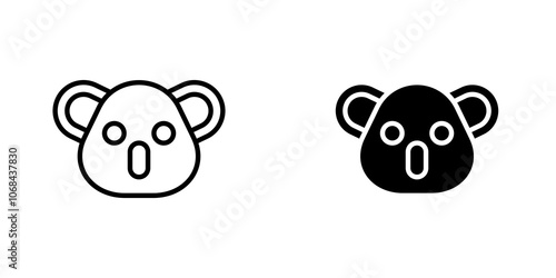 Koala head icon set. outlined and solid filled versions. photo