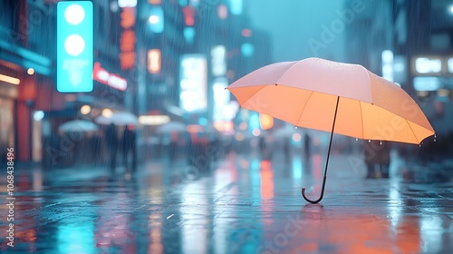 Wallpaper Mural A vibrant umbrella stands alone in the rainy cityscape capturing the essence of urban serenity Torontodigital.ca