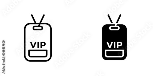 VIP neck tag icon set. outlined and solid filled versions.