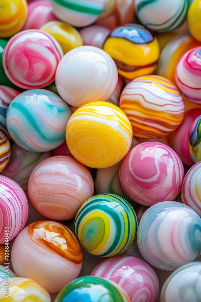 Vibrant collection of marbled colorful glass marbles in various patterns and swirls Vibrant collection of marbled colorful glass marbles in various patterns and swirls