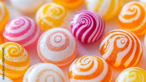 Colorful swirled hard candy assortment in close-up photo