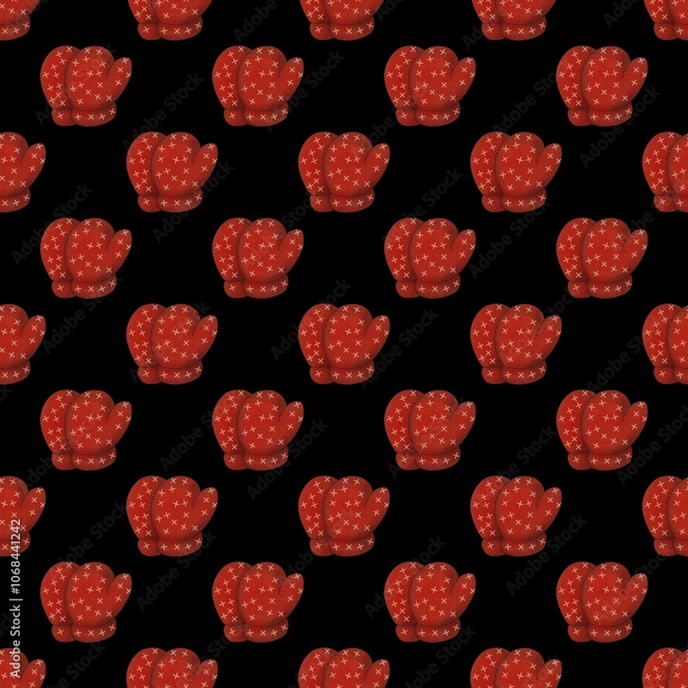 Red Gloves Seamless Pattern Design with Black Background Red Gloves Seamless Pattern Design with Black Background
