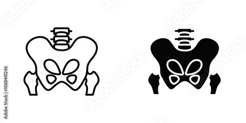 Pelvis icon set. outlined and solid filled versions.