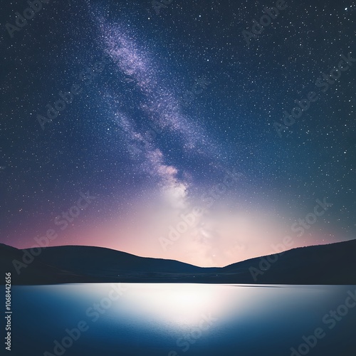 Expansive Night Sky with Vibrant Stars and Milky Way Reflecting Over Tranquil Lake