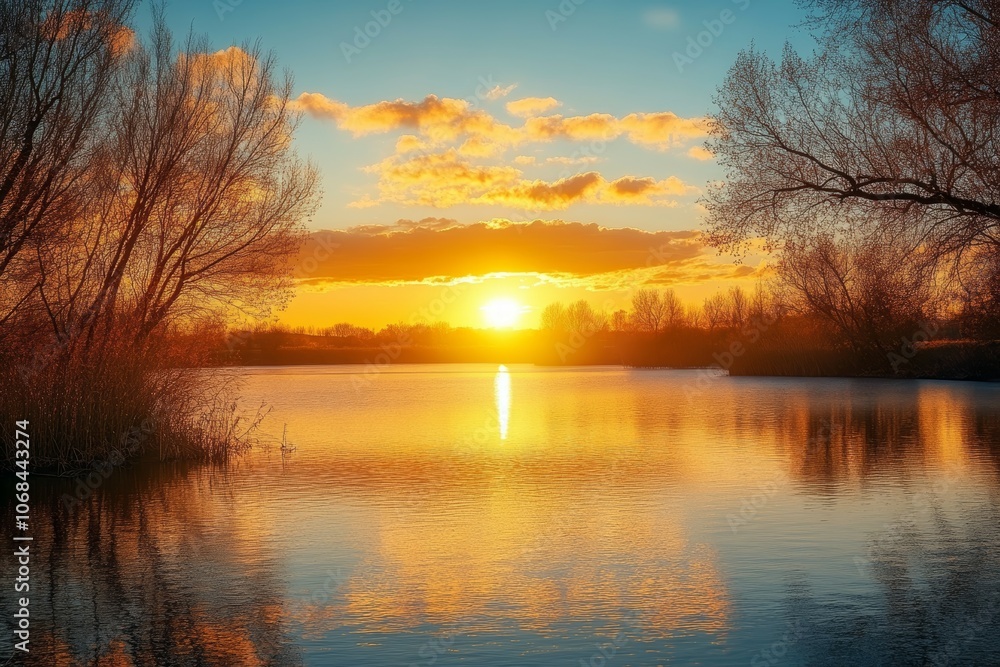 Fototapeta premium Serene Sunset Reflections: Captivating Views Over Tranquil Waters as Day Transforms into Night