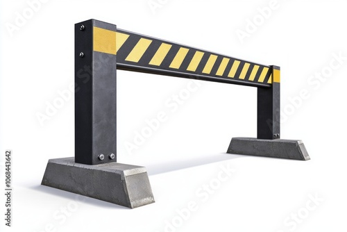 A safety barrier displays a striking design with bold yellow stripes. This image signifies caution and road safety in various environments. Generative AI