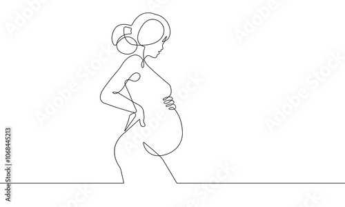 Continuous Line Drawing of Pregnant Woman Silhouette. Pregnancy Female Figure Simple Line Art Illustration. Health Concept One Line Art. Vector Hand Draw Illustration