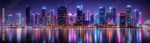 Vibrant sparkling city skyline at night, showcasing dazzling lights and urban beauty.