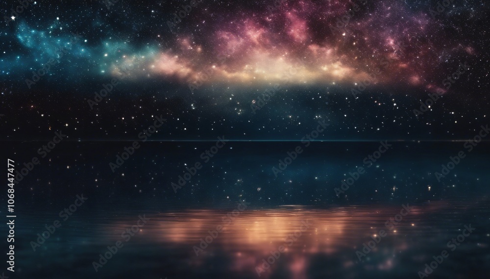 Naklejka premium Sky Reflected in Dark Ocean, Stars Shimmering