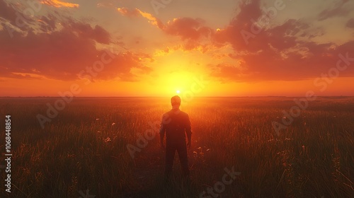 Person stands in awe of the vibrant sunset