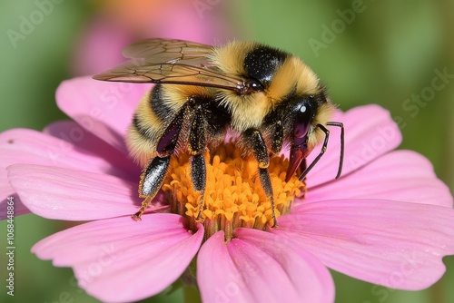 Close-Up of a Bumblebee Pollinating a Vibrant Pink Flower: Nature's Essential Dance for Ecosystem Health and Biodiversity