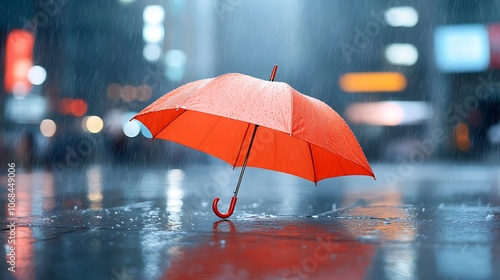 Wallpaper Mural Bright red umbrella stands out in rainy urban landscape capturing the essence of stormy weather Torontodigital.ca