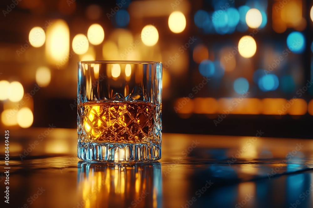 Closeup of Japanese whisky in crystal glass, polished bar, warm amber tones, blurred background, soft glow, intimate drinking scene Closeup of Japanese whisky in crystal glass, polished bar, warm amber tones, blurred background, soft glow, intimate drinking scene