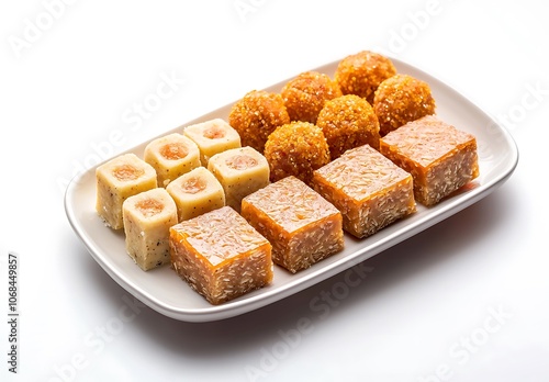 Photo of sweets and mithai on a white background photo