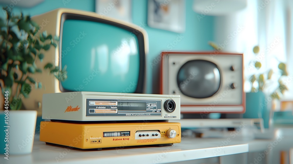 Nostalgic still life composition featuring a stack of vintage VHS tapes next to an old analog television set evoking a sense of bygone era and the charm of obsolete multimedia technology Nostalgic still life composition featuring a stack of vintage VHS tapes next to an old analog television set evoking a sense of bygone era and the charm of obsolete multimedia technology