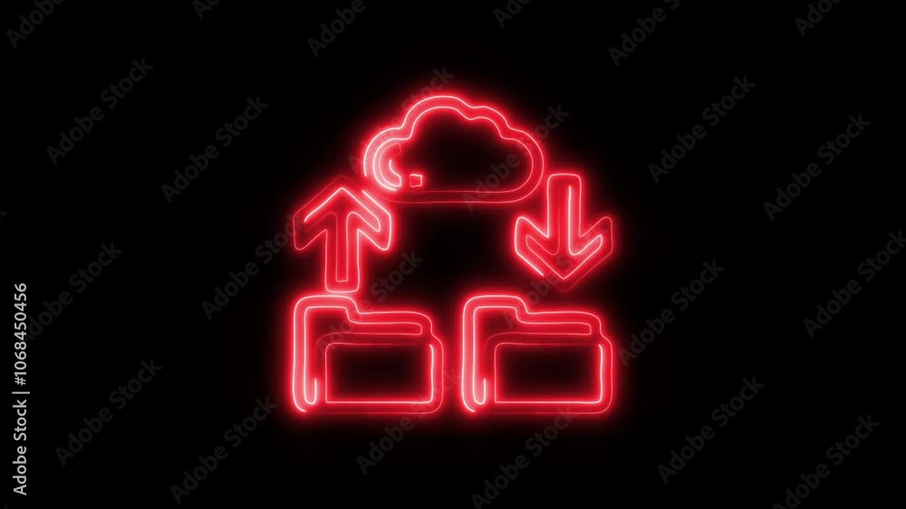 Glowing Cloud File Storage Icon and Symbol in HD Video Neon Animation on Black Background Glowing Cloud File Storage Icon and Symbol in HD Video Neon Animation on Black Background