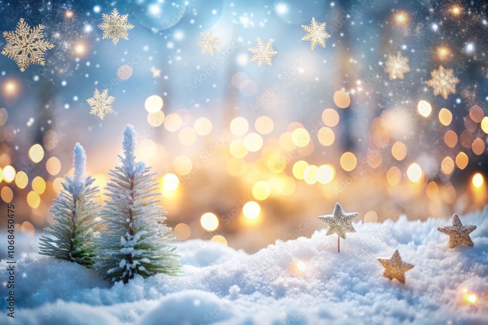 Enchanting Christmas Landscape Background with Glittering Snow and Soft White Bokeh Lights for Holiday Montages and Festive Celebrations Enchanting Christmas Landscape Background with Glittering Snow and Soft White Bokeh Lights for Holiday Montages and Festive Celebrations