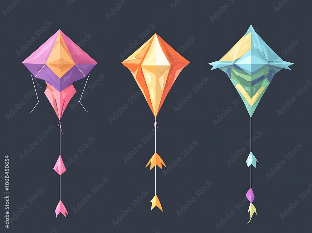Vector illustration of six kites in different shapes Vector illustration of six kites in different shapes