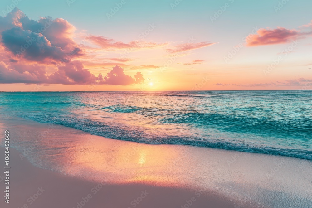 Serene Sunset Over Tranquil Waves: A Breathtaking View of the Ocean Meets the Sky in Soft Pastels and Peaceful Tranquility Serene Sunset Over Tranquil Waves: A Breathtaking View of the Ocean Meets the Sky in Soft Pastels and Peaceful Tranquility