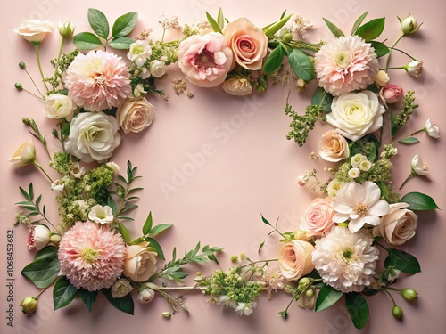 Wallpaper Mural Dreamy Pastel Floral Frame on Light Pink Background - Fashion Photography, Floral Design, Pastel Colors, Aesthetic Decor, Spring Vibes, Soft Elegance, Romantic Aesthetic, Vintage Style, Botanical Art Torontodigital.ca