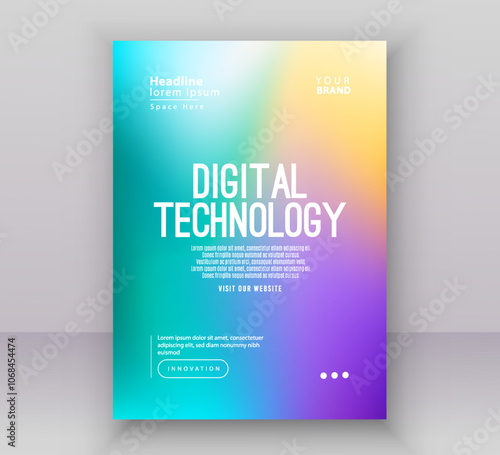 Poster brochure cover banner presentation layout template, Technology digital futuristic internet network green pink purple gradient background, Abstract cyber future tech, Ai big data business vector
