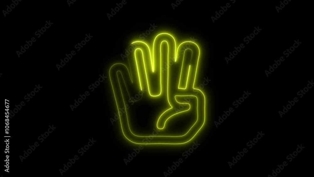 Glowing Four Fingers Icon and Symbol in HD Video Neon Animation on Black Background Glowing Four Fingers Icon and Symbol in HD Video Neon Animation on Black Background