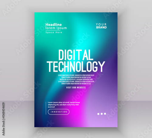 Poster brochure cover banner presentation layout template, Technology digital futuristic internet network pink purple green gradient background, Abstract cyber future tech, Ai big data business vector