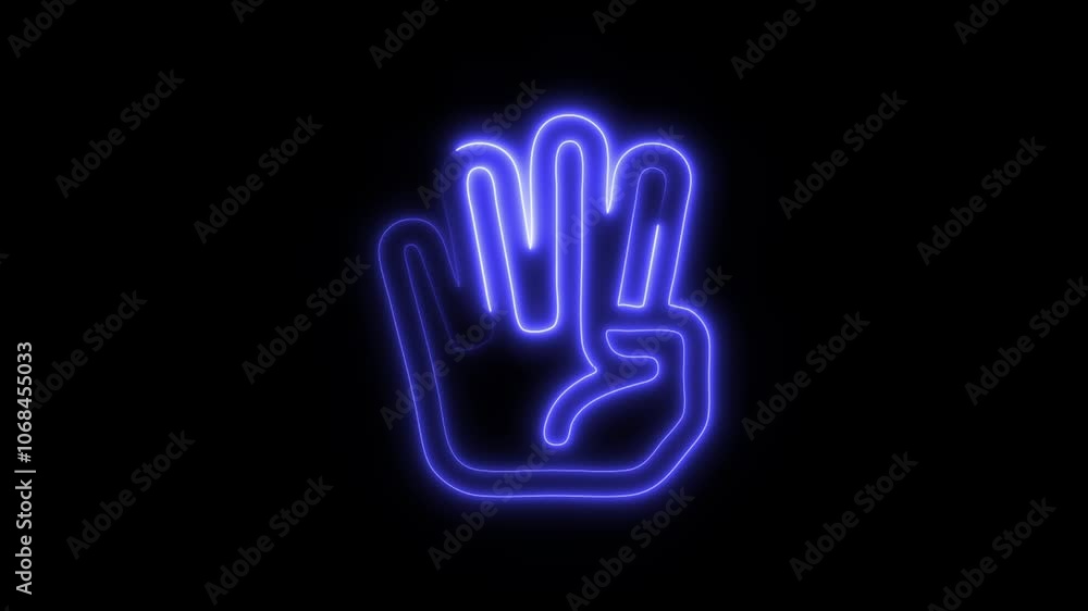 Glowing Four Fingers Icon and Symbol in HD Video Neon Animation on Black Background Glowing Four Fingers Icon and Symbol in HD Video Neon Animation on Black Background