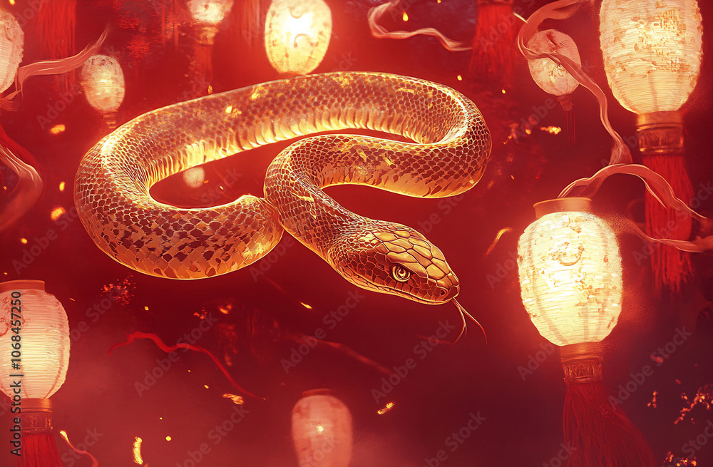 Snake weaves through red lanterns Snake weaves through red lanterns