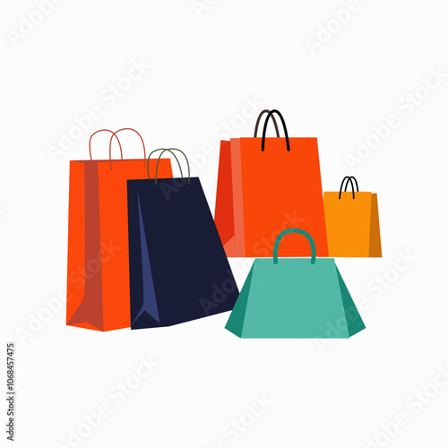 Shopping and sale. Vector modern Illustration of shopping bags on white background. 