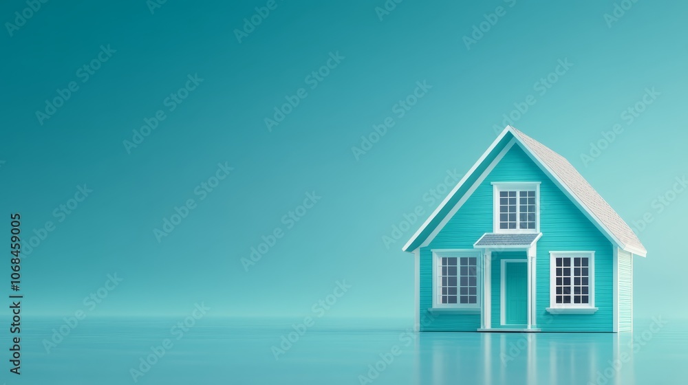 Charming small house against a serene blue backdrop, cozy cottage setting Charming small house against a serene blue backdrop, cozy cottage setting