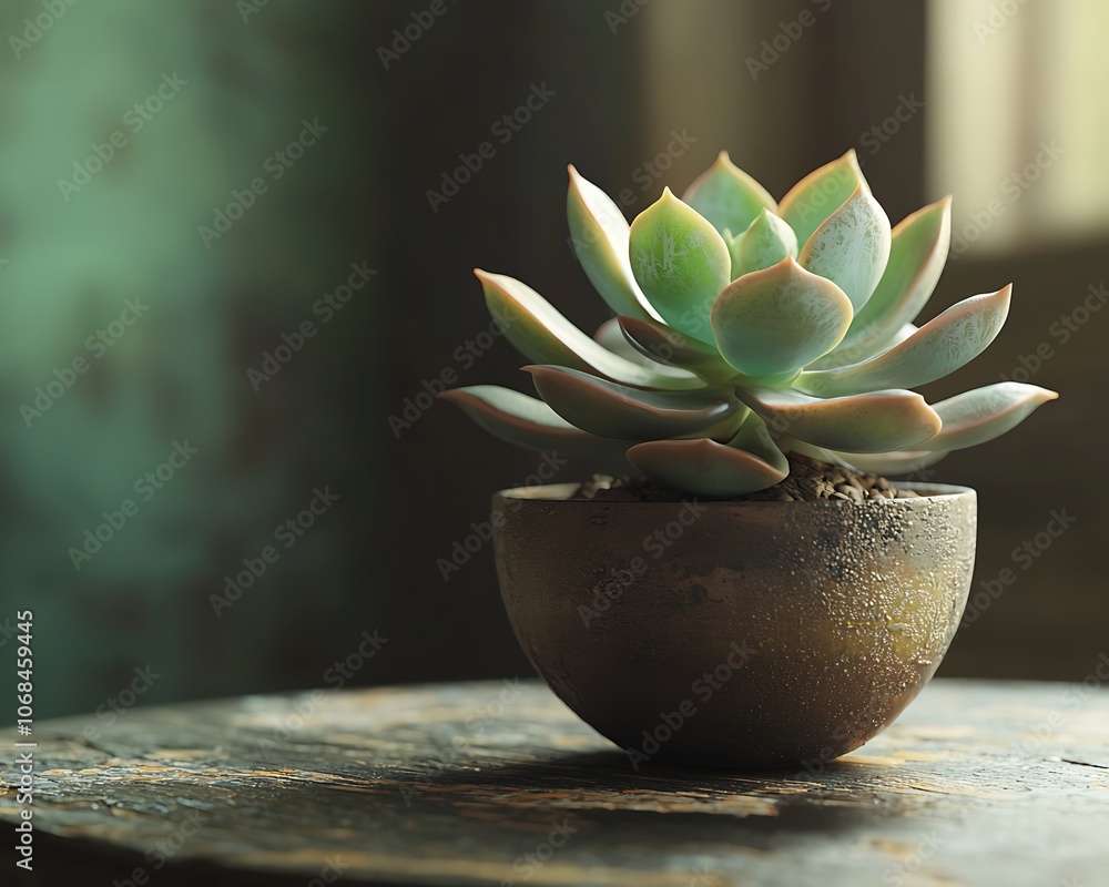 A vibrant succulent planted in a textured pot, beautifully highlighted by natural light, adding a touch of greenery to an indoor space. A vibrant succulent planted in a textured pot, beautifully highlighted by natural light, adding a touch of greenery to an indoor space.