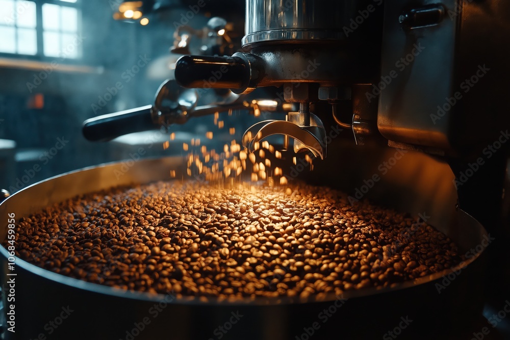 coffee beans being roasted in a large industrial roaster coffee beans being roasted in a large industrial roaster