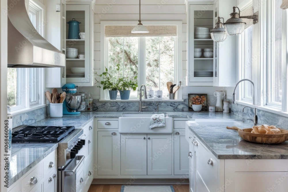 White Kitchen with a Window View and a Sink White Kitchen with a Window View and a Sink