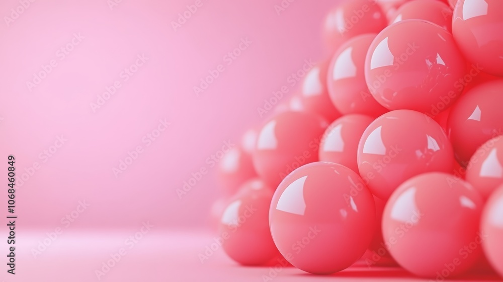 A monochromatic composition, numerous pink spheres create textured visual against matching pink backdrop A monochromatic composition, numerous pink spheres create textured visual against matching pink backdrop
