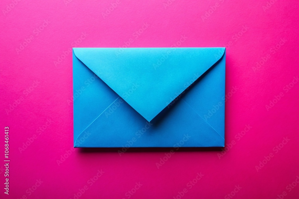 Vibrant Blue Envelope on a Bright Pink Background for Creative Design and Marketing Purposes, Perfect for Stationery, Invitations, and Digital Art Projects Vibrant Blue Envelope on a Bright Pink Background for Creative Design and Marketing Purposes, Perfect for Stationery, Invitations, and Digital Art Projects