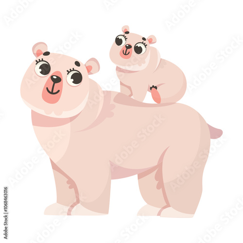 Bear Mom with Cub Polar Animal and Cold Arctic Fauna Vector Illustration