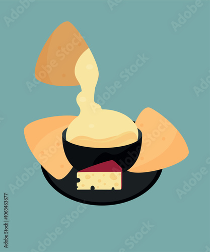 Flat Design Illustration with Nachos at Cheese Taste Sausage