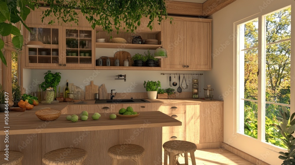 Fototapeta premium Bright and Simple Kitchen Design with Natural Elements