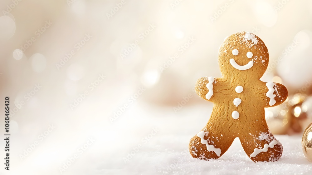 Charming gingerbread cookie man decorated for the festive holiday season, copy space. Generative AI. Charming gingerbread cookie man decorated for the festive holiday season, copy space. Generative AI.