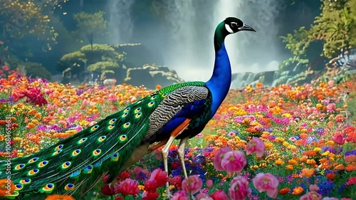 peacock in the garden on background