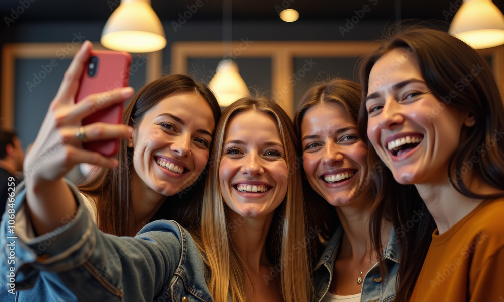 Fototapeta premium Four Women Sharing a Joyful Selfie Moment
