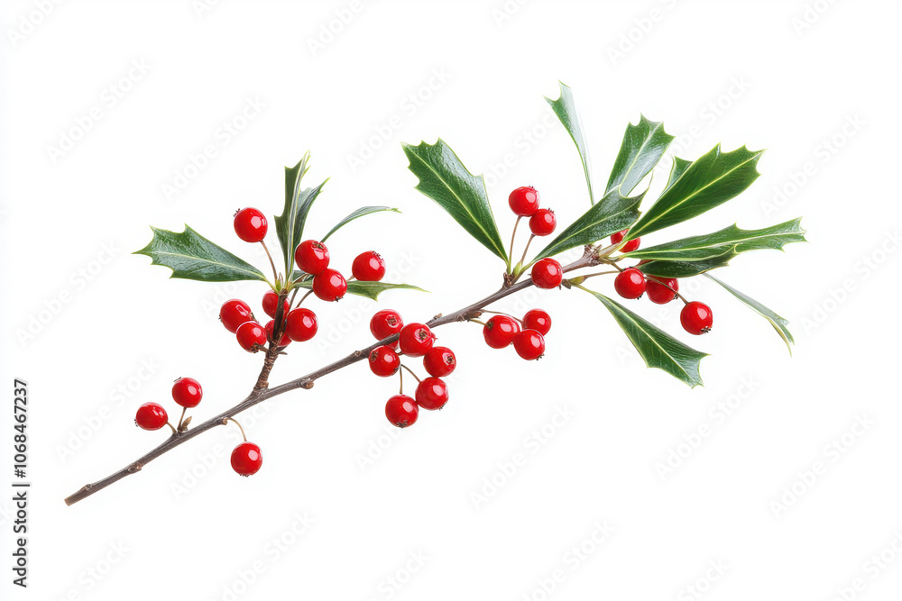 A vibrant holly branch with glossy green leaves and bright red berries, perfect for festive decorations or nature-inspired designs. A vibrant holly branch with glossy green leaves and bright red berries, perfect for festive decorations or nature-inspired designs.