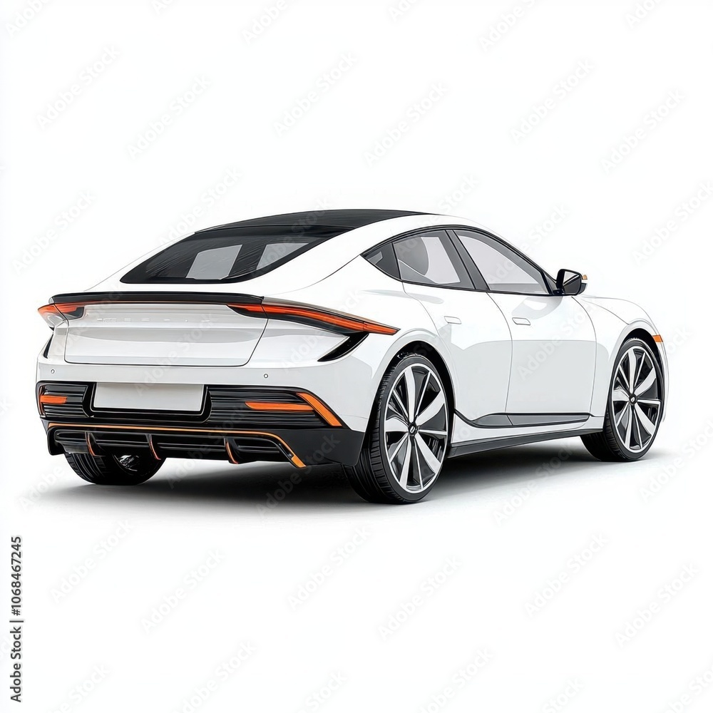 Fototapeta premium A photostock of an eco-friendly electric car, isolated on white background, High Quality