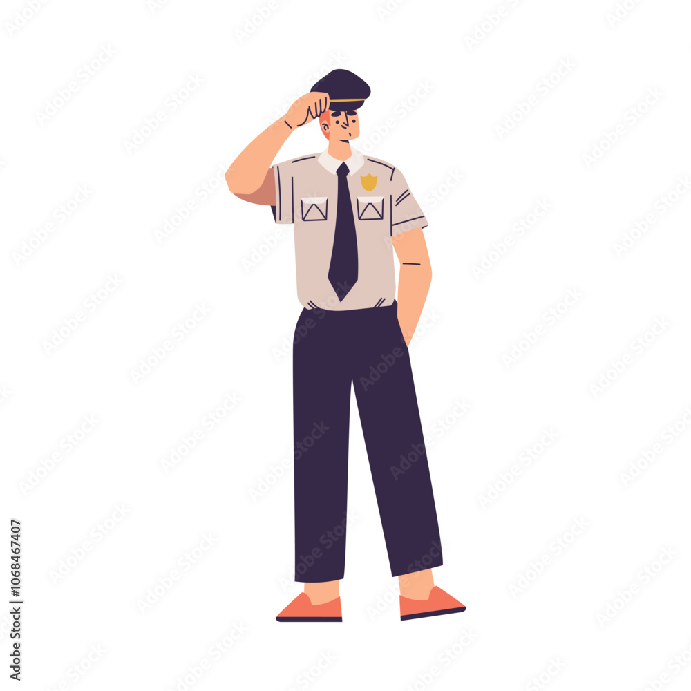 Policeman Character in Uniform with Tie Vector Illustration Policeman Character in Uniform with Tie Vector Illustration