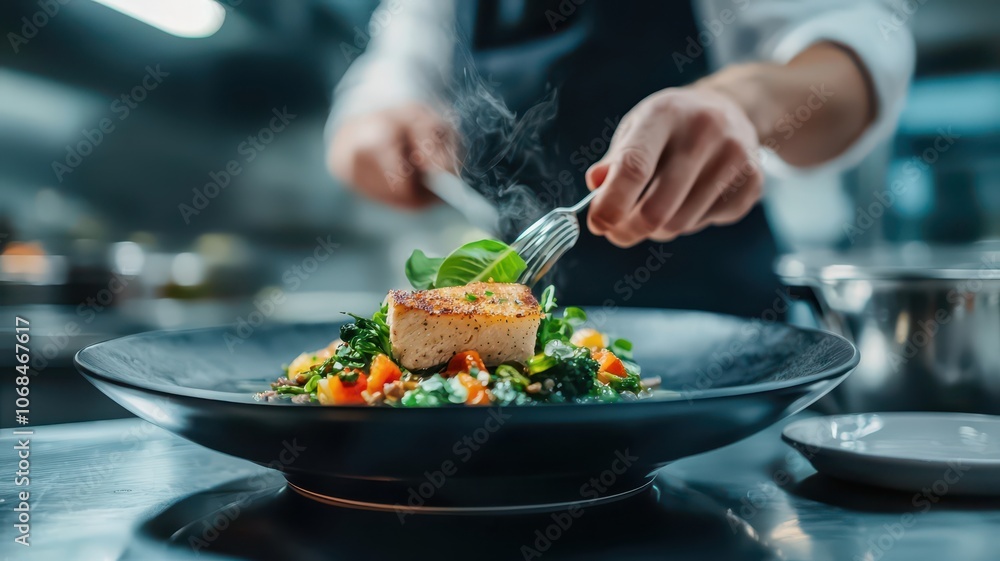 A chef skillfully creating a unique fusion dish, blending unexpected flavors for an unforgettable culinary experience. A chef skillfully creating a unique fusion dish, blending unexpected flavors for an unforgettable culinary experience.