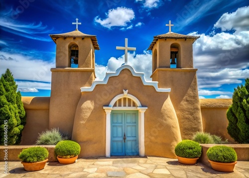 Entrance to San Francisco de Asis Church in Taos, New Mexico - Candid Photography of Historic Architecture and Cultural Heritage photo