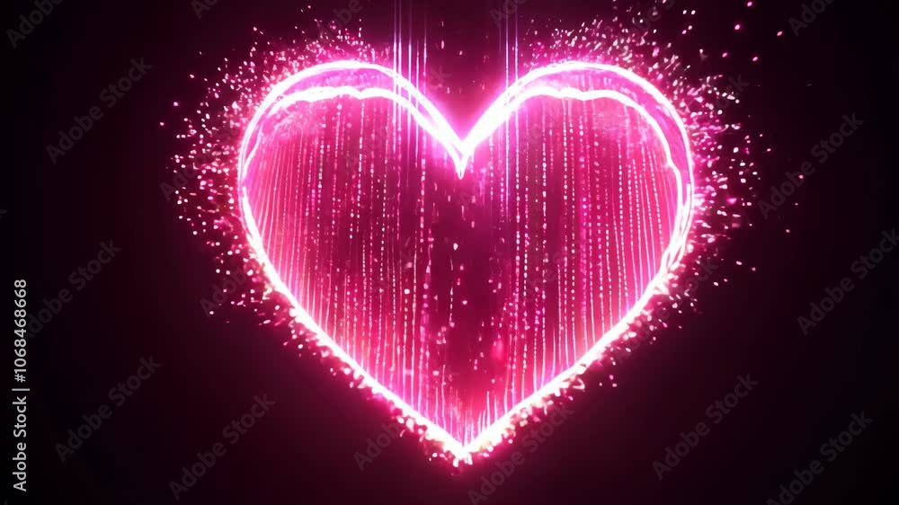A heart made of pink sparks. The heart is lit up and is surrounded by a dark background A heart made of pink sparks. The heart is lit up and is surrounded by a dark background